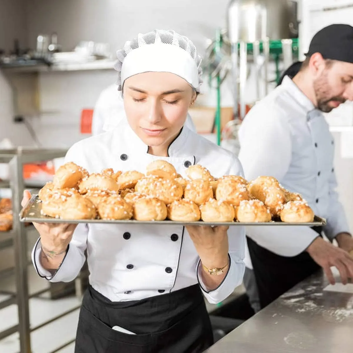4 or 8 Pack Chef Hat Kitchen Cooking Chef Cap Adjustable Food Service Hair Nets Reusable Washable Mesh Bouffant Beanie