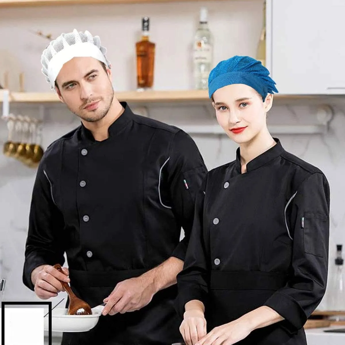 4 or 8 Pack Chef Hat Kitchen Cooking Chef Cap Adjustable Food Service Hair Nets Reusable Washable Mesh Bouffant Beanie