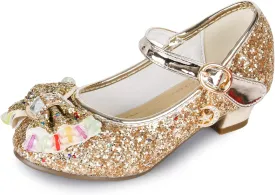 Amtidy Girls Dress Shoes Mary Jane Wedding Party Shoes Glitter Bridesmaids Princess Heels