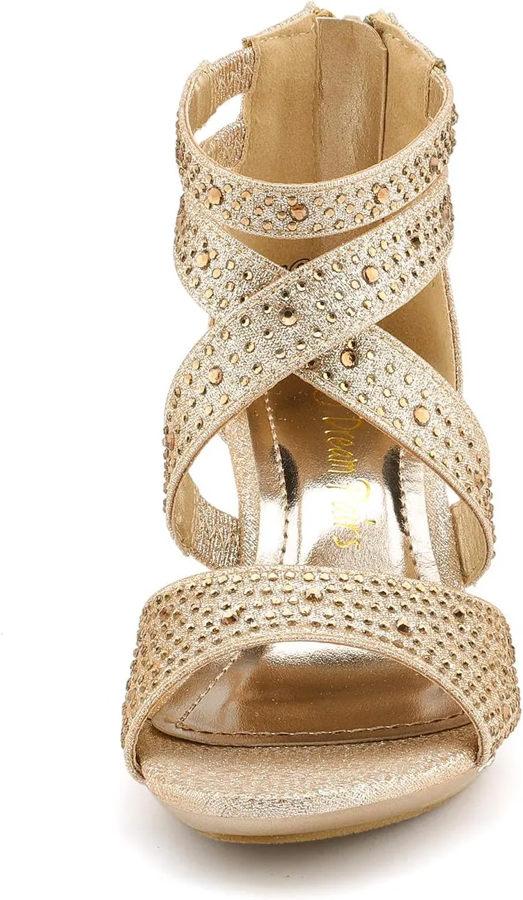 DREAM PAIRS Girls Sandals Low Heel Dress Pump Sandals