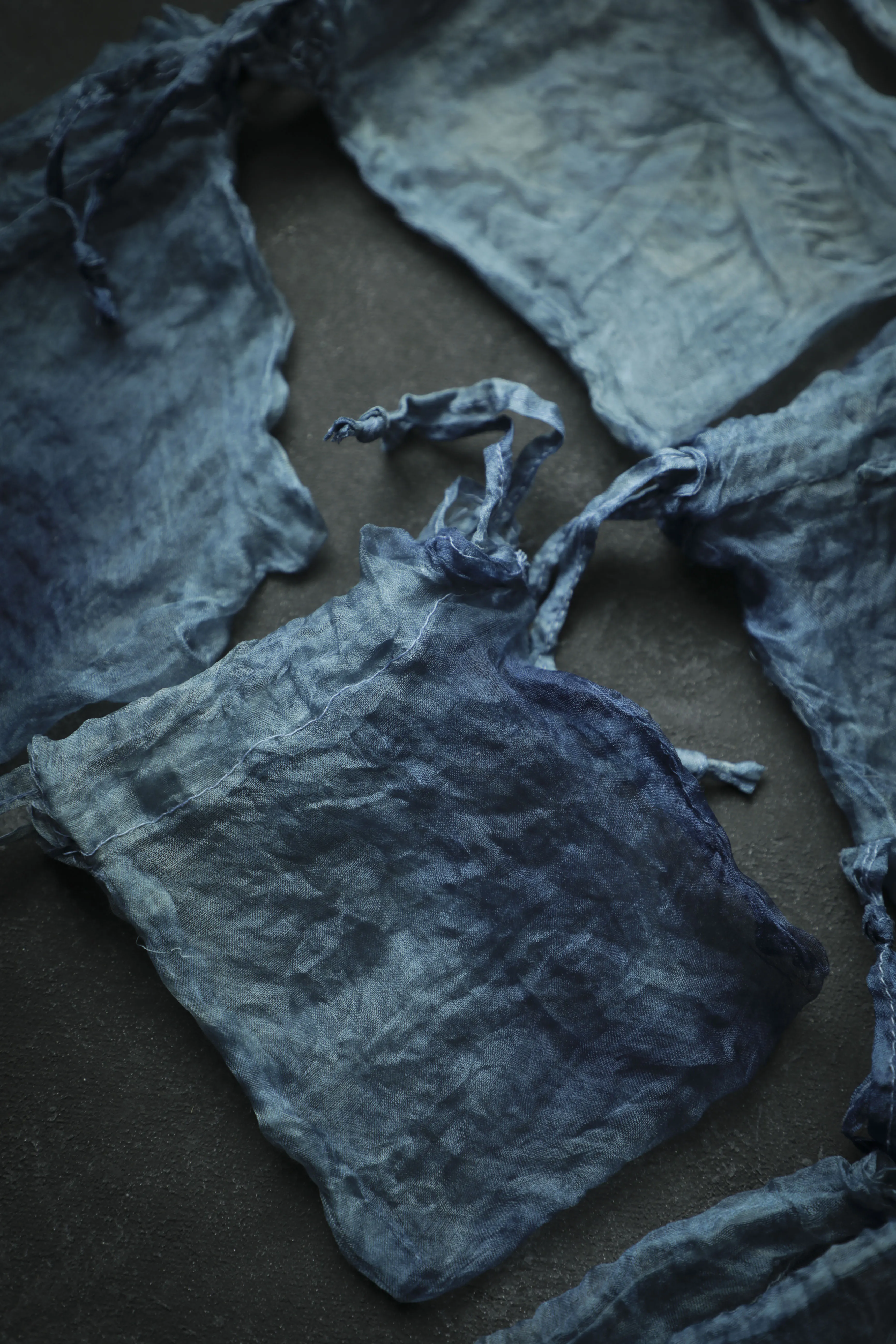Indigo Dyed 100% Silk Bags {Marbled Dusty Indigo}