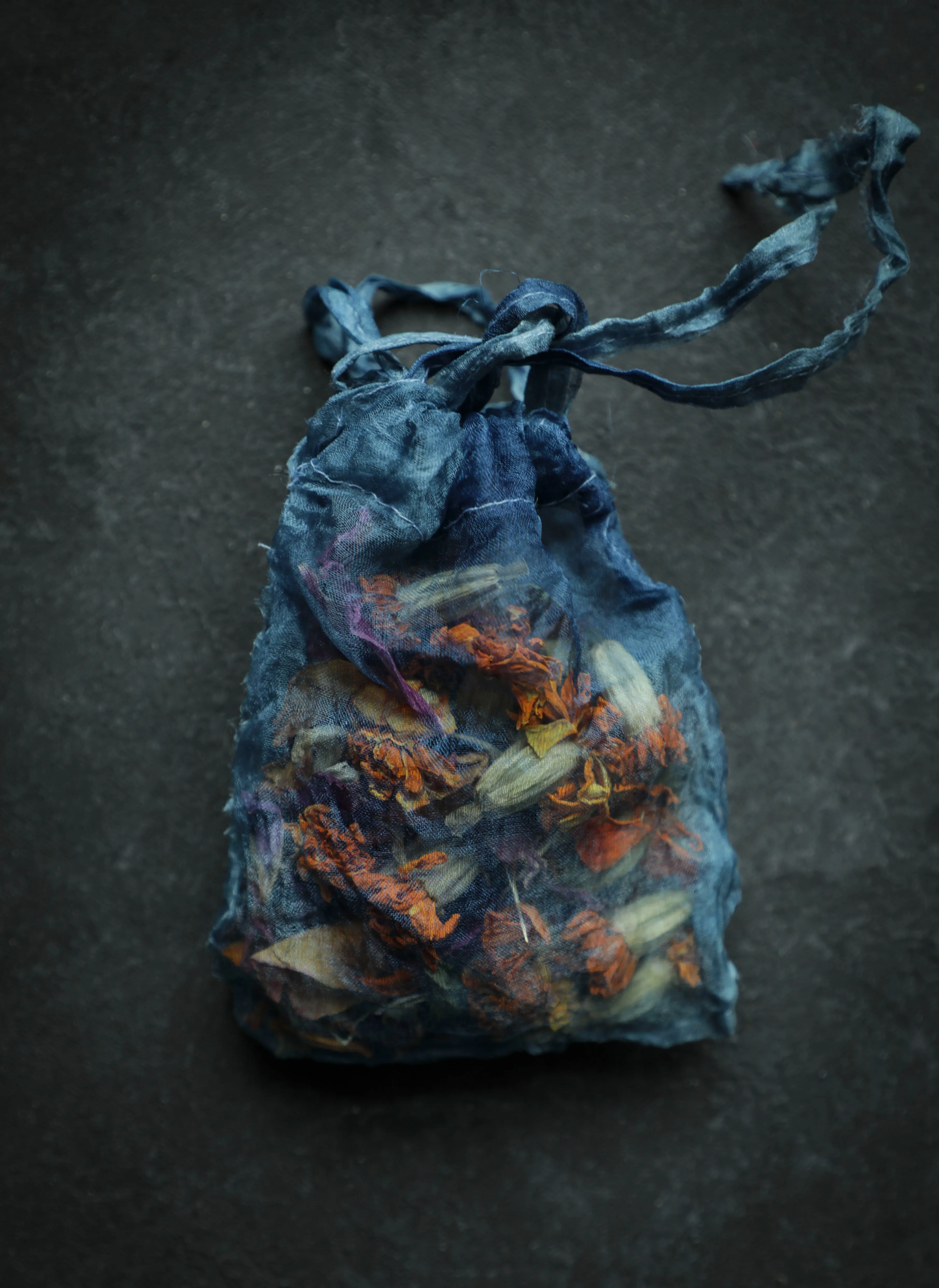 Indigo Dyed 100% Silk Bags {Marbled Dusty Indigo}
