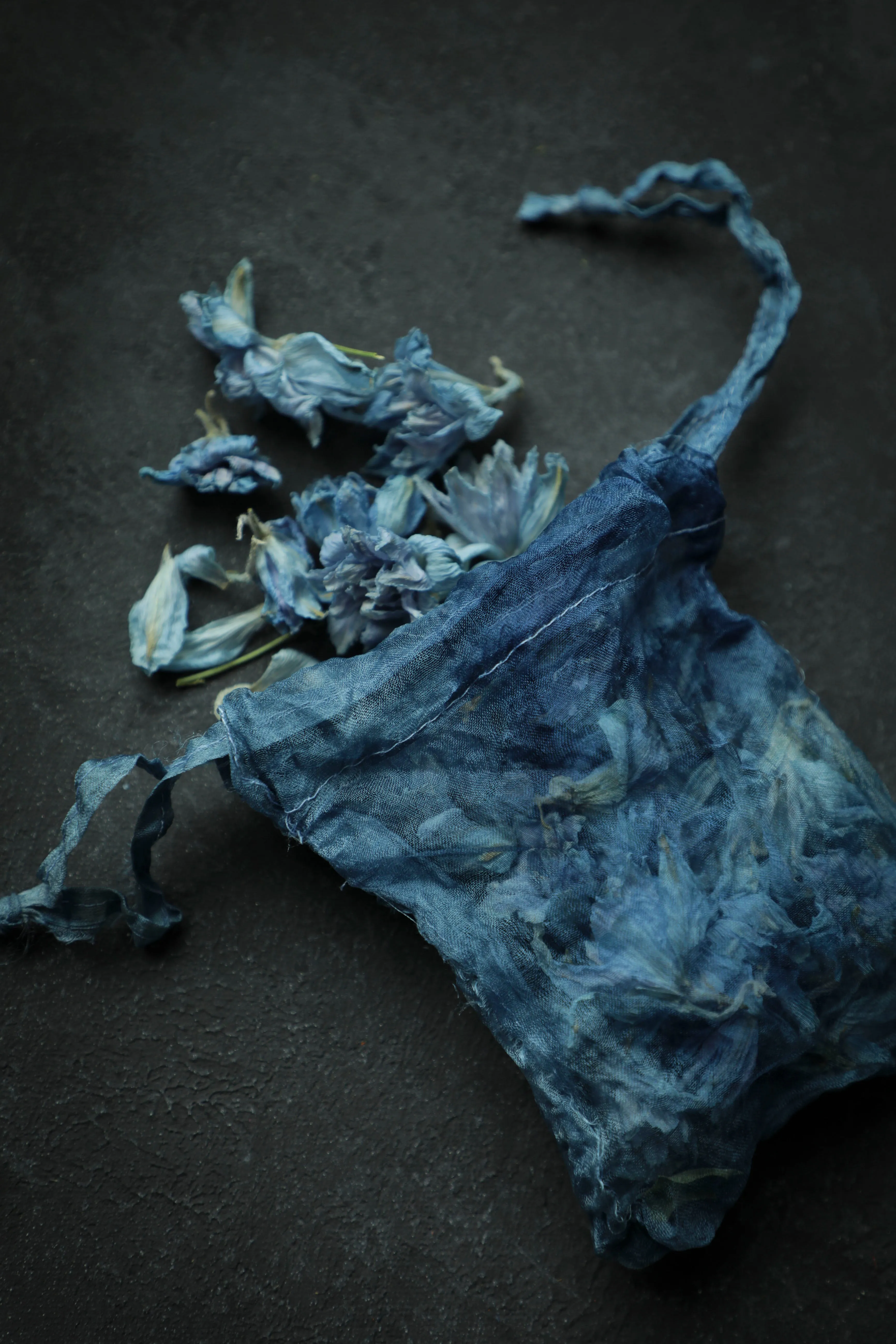 Indigo Dyed 100% Silk Bags {Marbled Dusty Indigo}