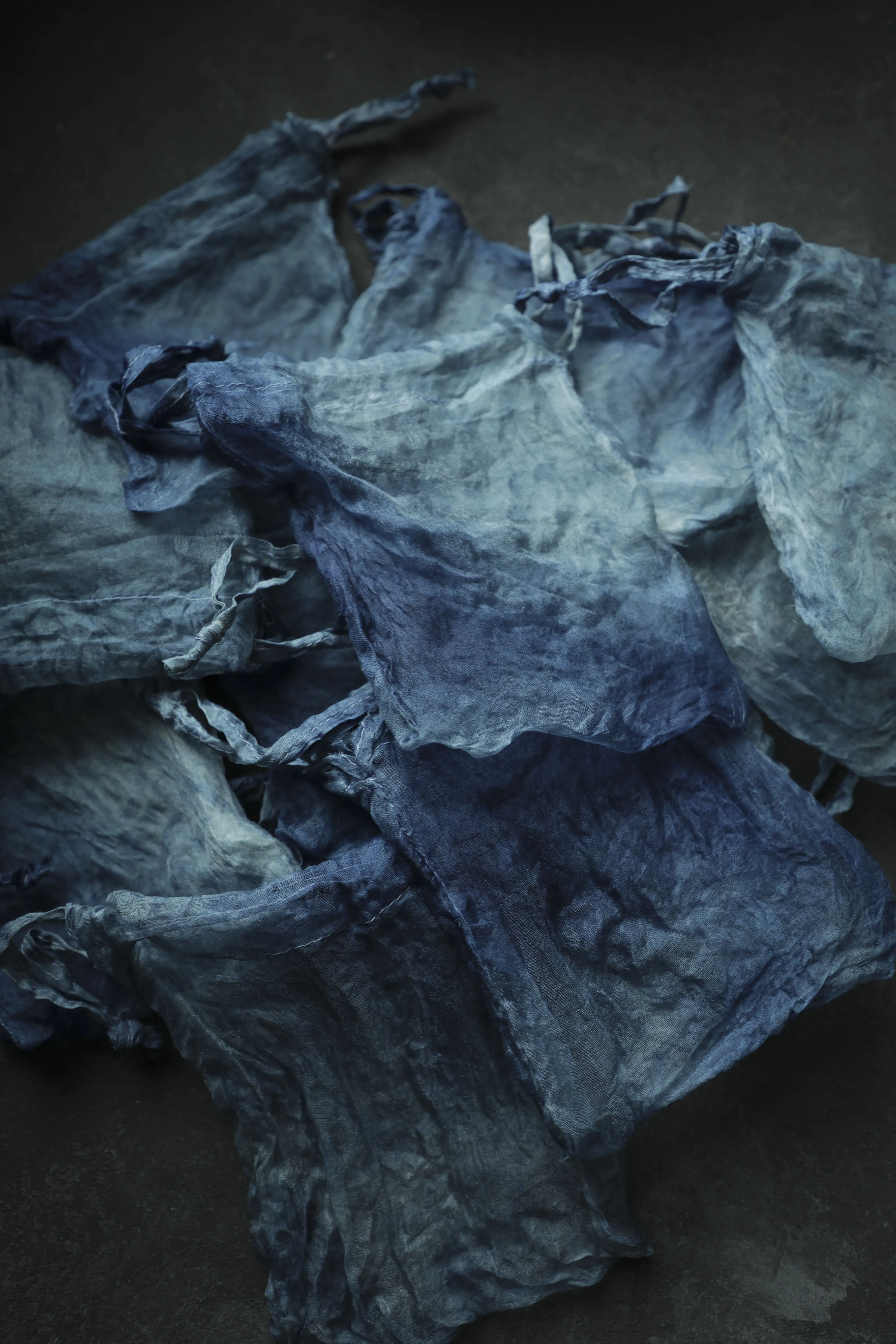 Indigo Dyed 100% Silk Bags {Marbled Dusty Indigo}