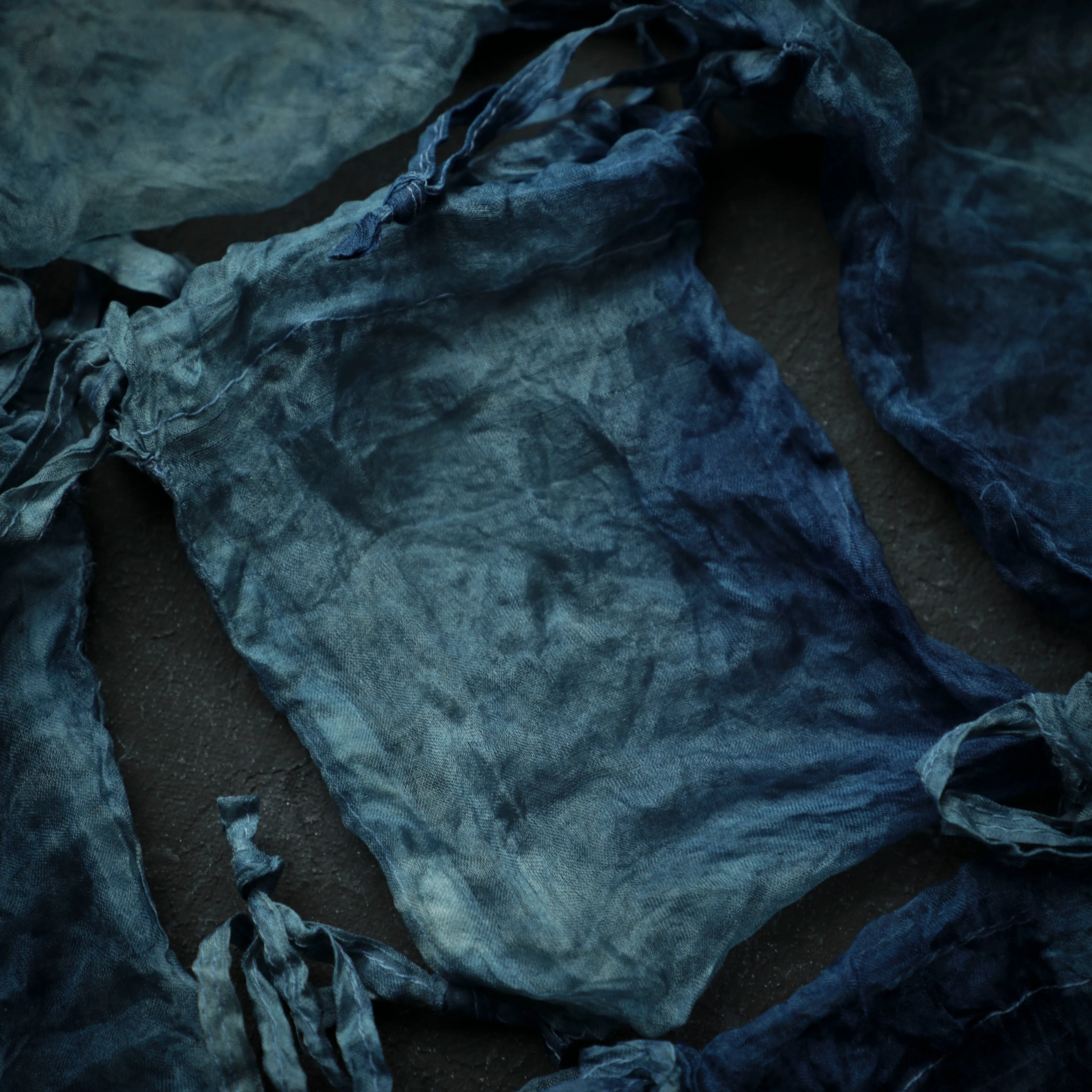 Indigo Dyed 100% Silk Bags {Marbled Dusty Indigo}
