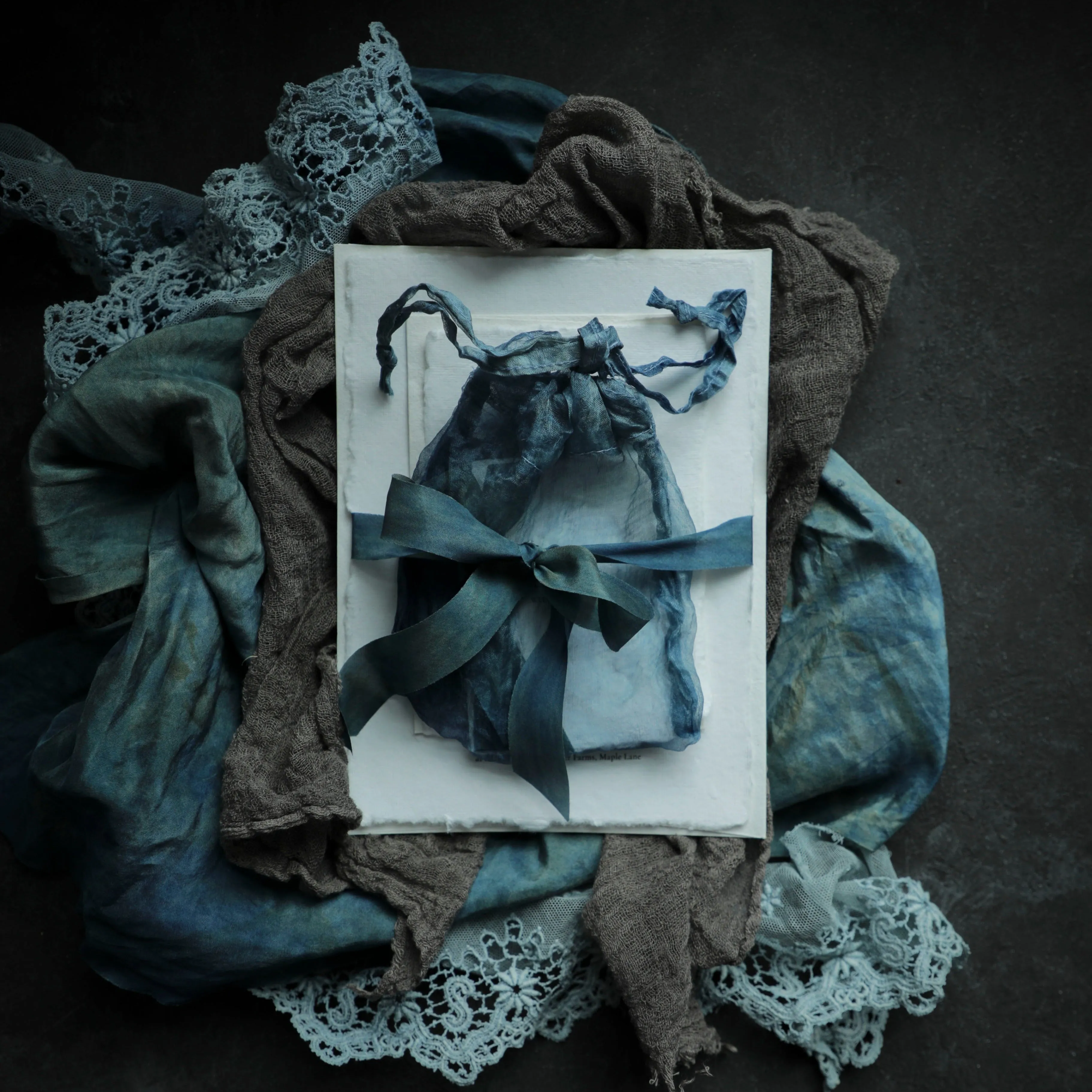 Indigo Dyed 100% Silk Bags {Marbled Dusty Indigo}