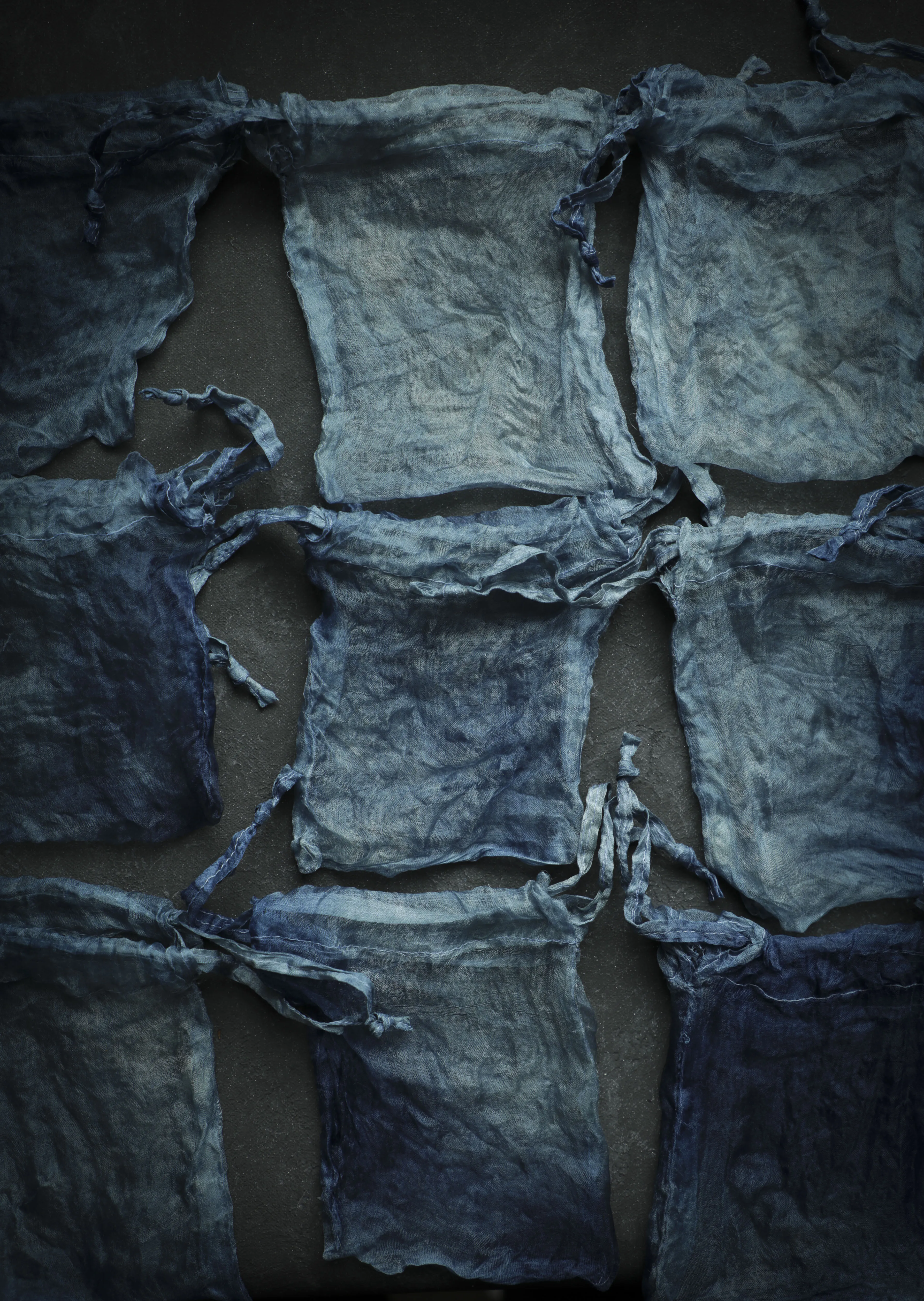 Indigo Dyed 100% Silk Bags {Marbled Dusty Indigo}