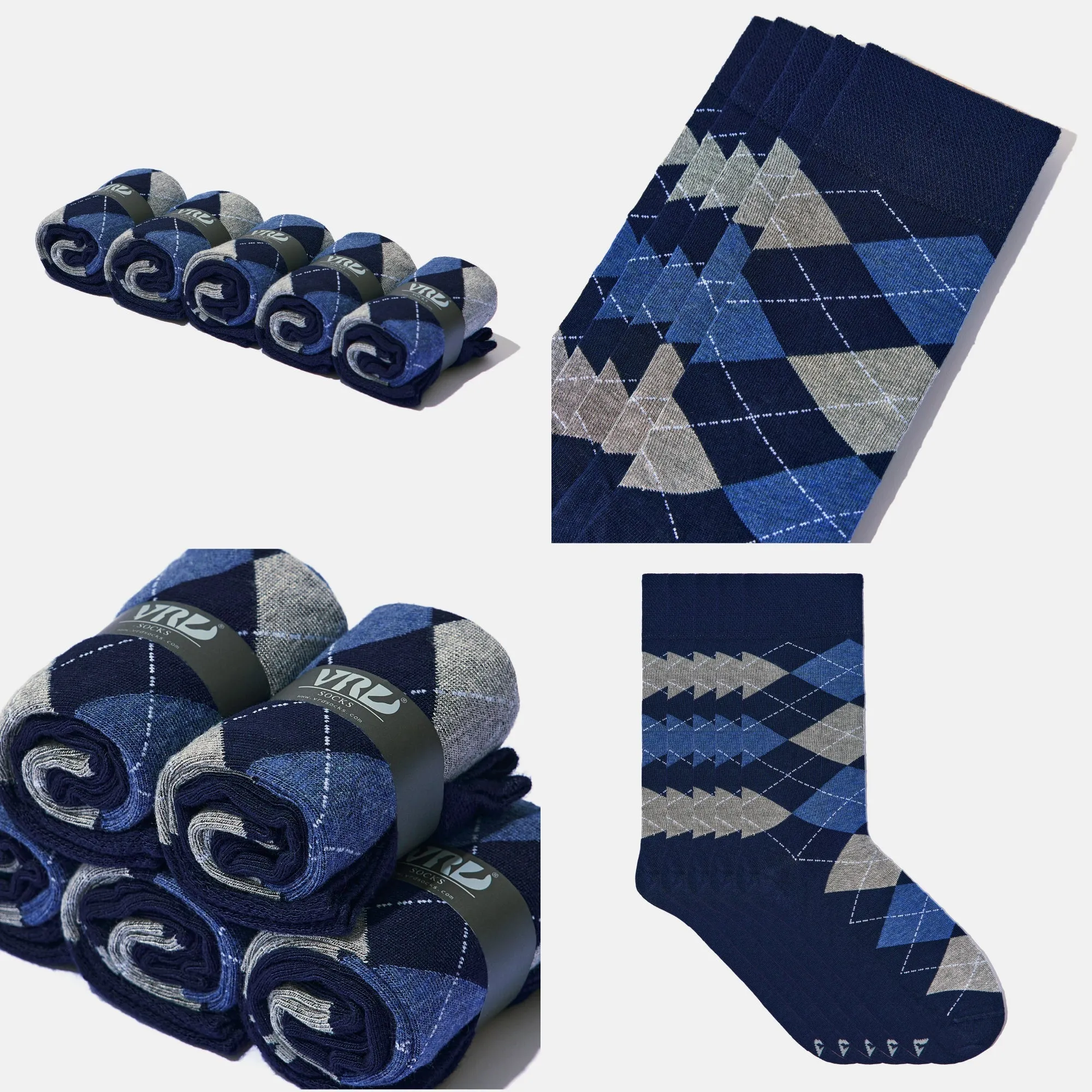 Men's Bamboo Dress Socks • Argyle Pack of 1/3/5 Pairs • Blue Navy
