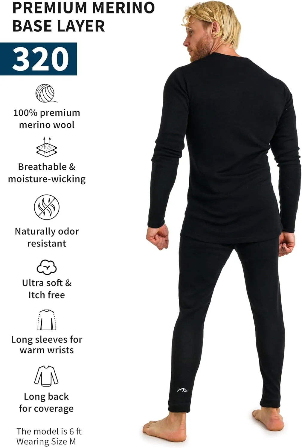 Merino.tech Merino Wool Base Layer Mens Set - Heavyweight, Midweight, Lite Merino Wool Thermal Underwear For Men Top, Bottom