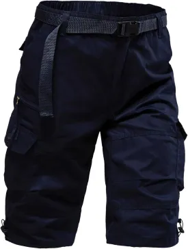 Mylldey Men's Cargo Shorts 3/4 Relaxed Fit Mens Running Shorts 7 Pockets Elastic Waist Cotton Hiking Shorts