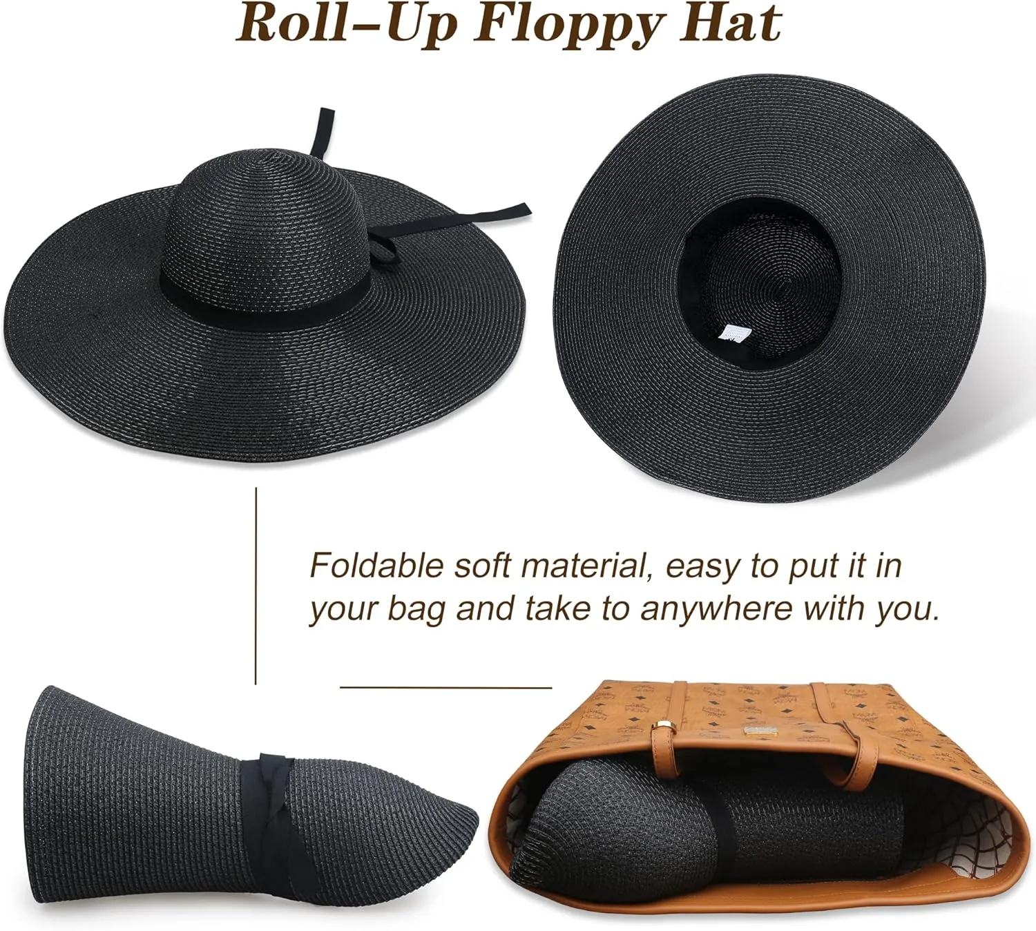 Naivlizer Women Wide Brim Sun Hat UPF50 Straw Summer Hat Floppy Beach Hat Roll-Up