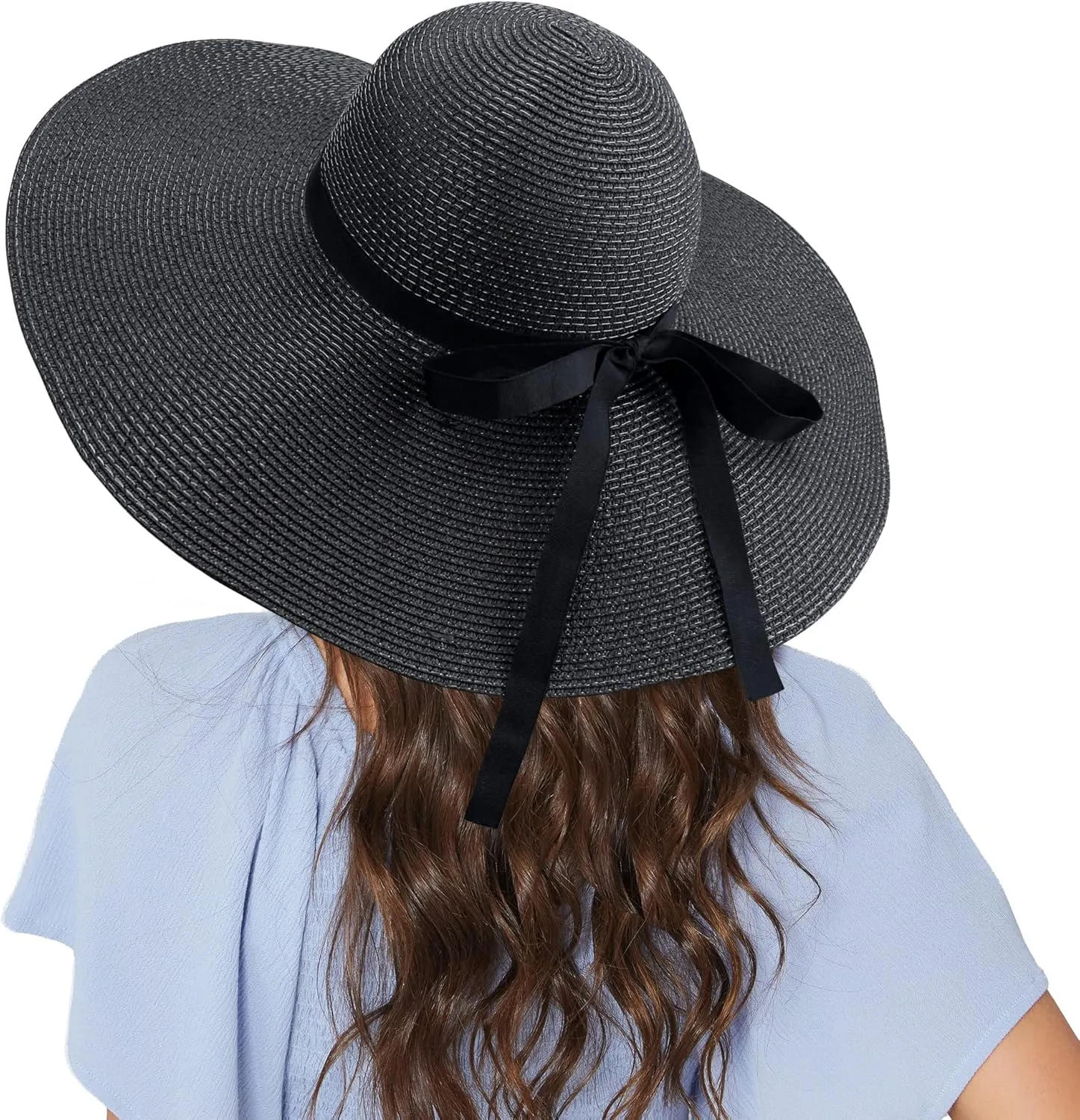Naivlizer Women Wide Brim Sun Hat UPF50 Straw Summer Hat Floppy Beach Hat Roll-Up