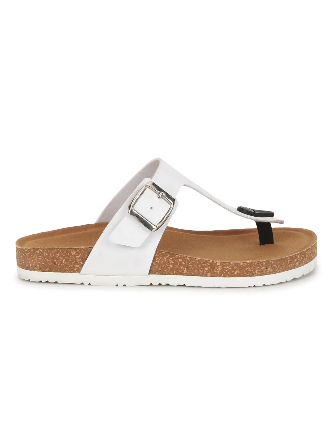 White PU Cork-Latex Footbed Flats (TC-070202-WHT)